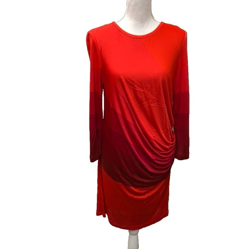 Shamask Faux Wrap Dress Womens 1 US 6 8 Red Color Block Artsy Business Teacher
